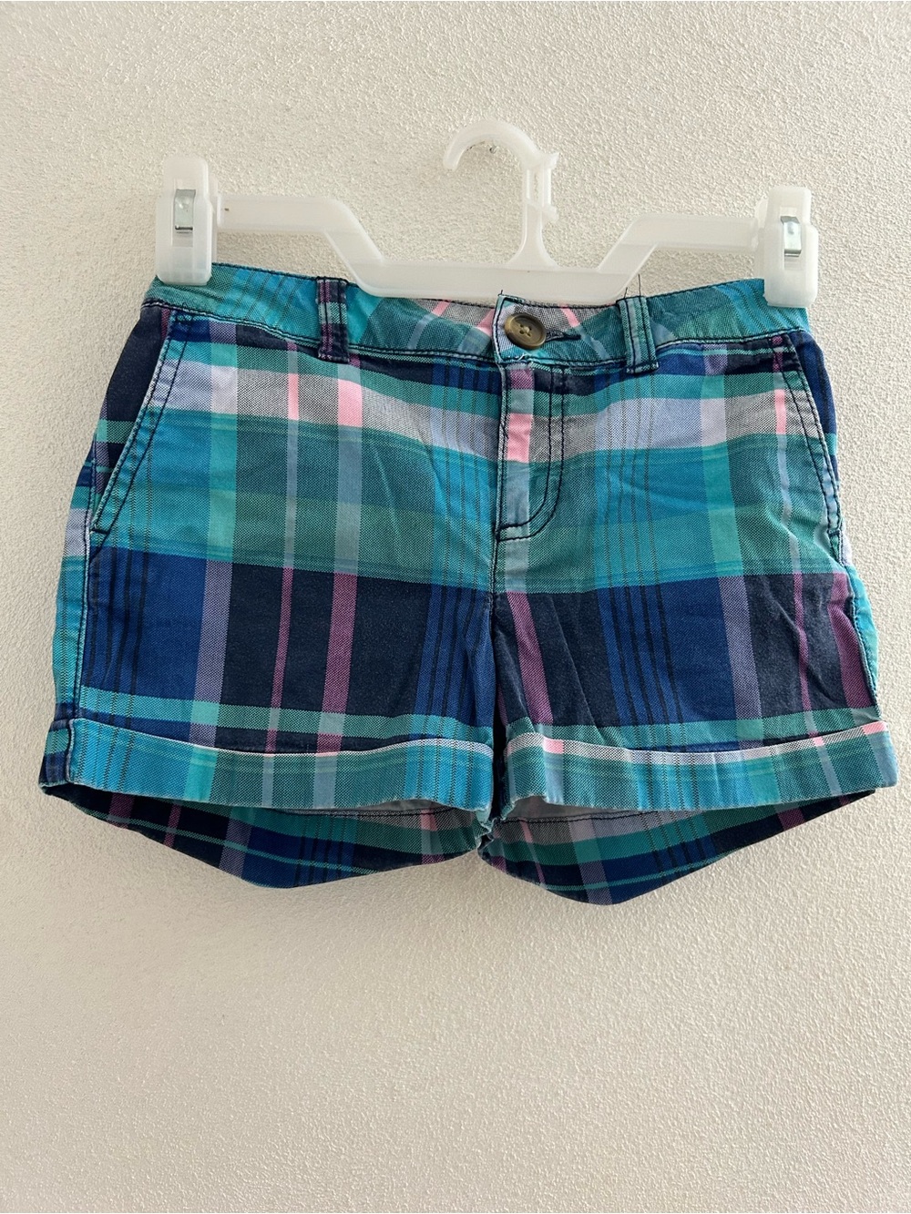 SO Girls Plaid Jean Shorts - Teal, Navy & Pink